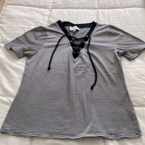 Black pink striped juniors women’s top blouse Size S